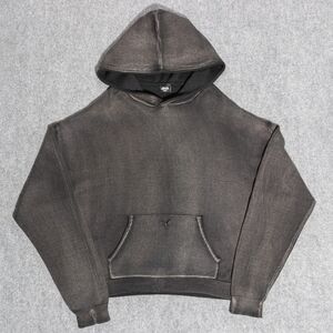 Ditch LA Ribbed Knit Stone Wash Coal Gray Boxy Pullover Hoodie Men's XL 14oz